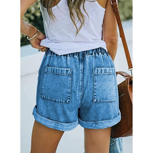 Women Casual Shorts Cotton Spandex High Rise Pockets Summer Pull-On 80 character - Picture 3 of 3